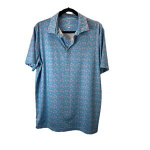 Birdies Double Shirt Blue Pink Floral Polo Short Sleeve Golf Performance Mens M